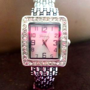 ARTISIAN SILVER & CRYSTAL SQUARE FASHION CUFF WATCH